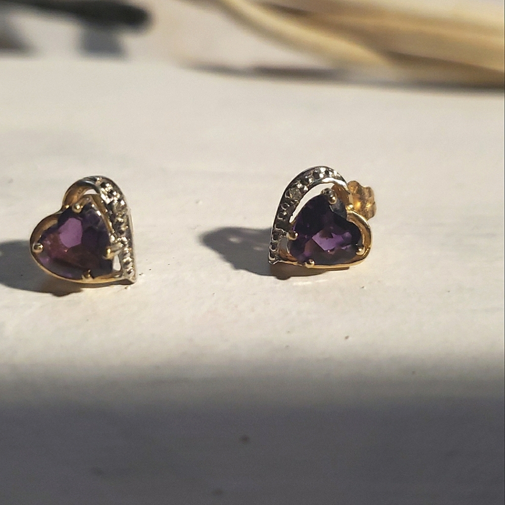 Purple stone heart earrings